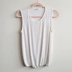 L'AGENCE Round Neck Silk Beaded Sleeveless Tank in White